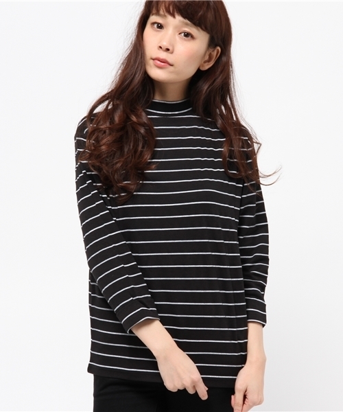 Kastane（カスタネ）の「【Kastane】細ボーダーハイネックプルオーバー（Tシャツ/カットソー・レディース・オフホワイト/ブラック・FREE）」の3枚目の写真