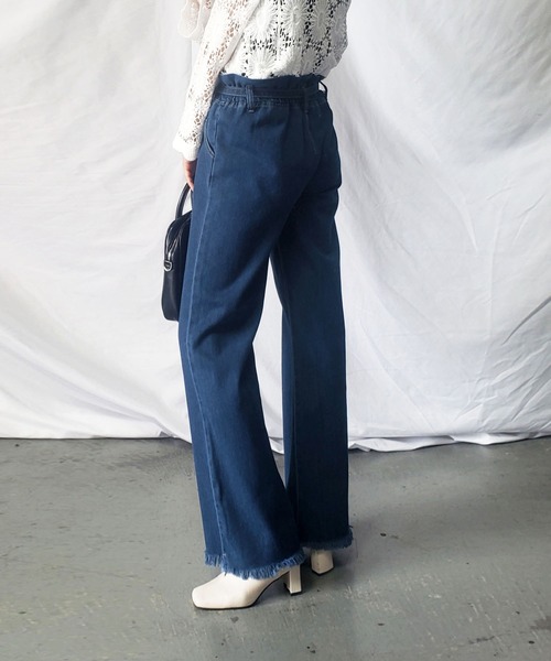 me+em select(ミームセレクト)の「ウエストリボンハイウエストストレートデニムパンツ(デニムパンツ・レディース・ブルー・FREE)」の3枚目の写真