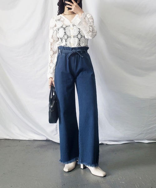 me+em select(ミームセレクト)の「ウエストリボンハイウエストストレートデニムパンツ(デニムパンツ・レディース・ブルー・FREE)」の7枚目の写真
