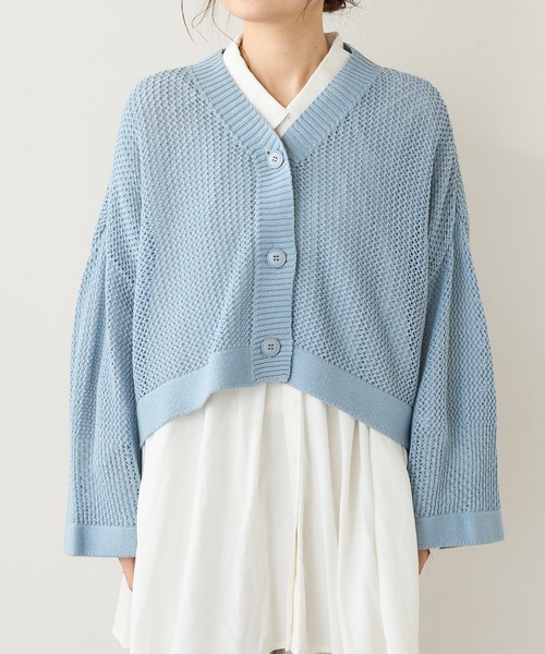 PUAL CE CIN（ピュアルセシン）の「【Du noir】メッシュニットカーディガン（カーディガン/ボレロ・レディース・ライトグレー/ブラック/サックスブルー・FREE）」の16枚目の写真