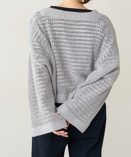 PUAL CE CIN（ピュアルセシン）の「【Du noir】メッシュニットカーディガン（カーディガン/ボレロ・レディース・ライトグレー/ブラック/サックスブルー・FREE）」の5枚目の写真