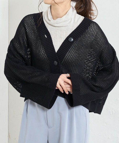 PUAL CE CIN（ピュアルセシン）の「【Du noir】メッシュニットカーディガン（カーディガン/ボレロ・レディース・ライトグレー/ブラック/サックスブルー・FREE）」の12枚目の写真