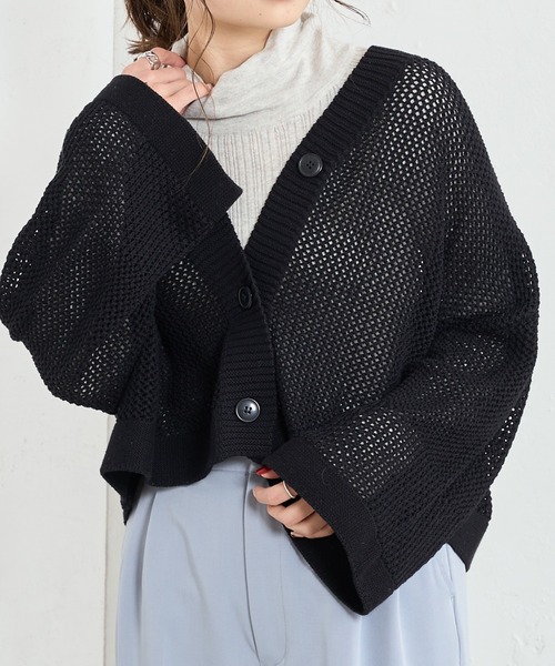 PUAL CE CIN（ピュアルセシン）の「【Du noir】メッシュニットカーディガン（カーディガン/ボレロ・レディース・ライトグレー/ブラック/サックスブルー・FREE）」の22枚目の写真