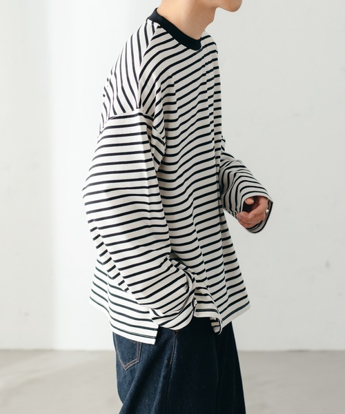 epnok(エプノック)の「ベーシックルーズボーダーロンT(Tシャツ/カットソー・メンズ・ブラック/オフホワイト・MEDIUM/LARGE/SMALL)」の5枚目の写真