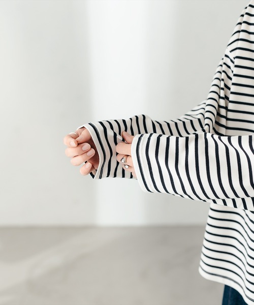 epnok(エプノック)の「ベーシックルーズボーダーロンT(Tシャツ/カットソー・メンズ・ブラック/オフホワイト・MEDIUM/LARGE/SMALL)」の12枚目の写真