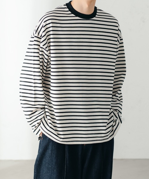 epnok(エプノック)の「ベーシックルーズボーダーロンT(Tシャツ/カットソー・メンズ・ブラック/オフホワイト・MEDIUM/LARGE/SMALL)」の3枚目の写真