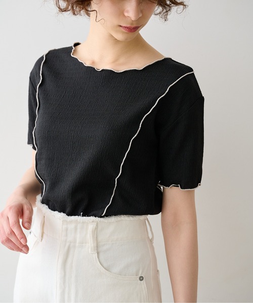 FREE'S MART（フリーズマート）の「◆配色メローシャーリングカットソー（Tシャツ/カットソー・レディース・ホワイト/ブラック/オレンジ・FREE）」の3枚目の写真