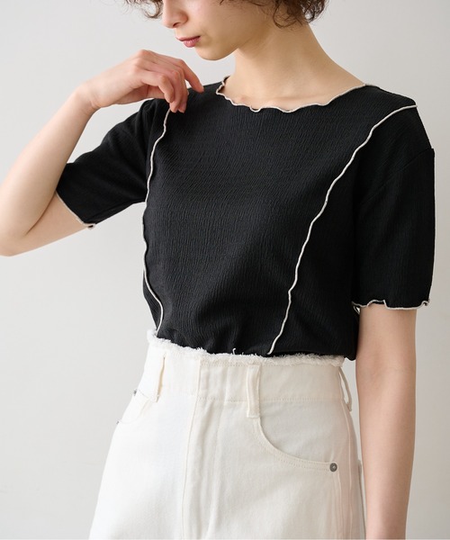 FREE'S MART（フリーズマート）の「◆配色メローシャーリングカットソー（Tシャツ/カットソー・レディース・ホワイト/ブラック/オレンジ・FREE）」の9枚目の写真