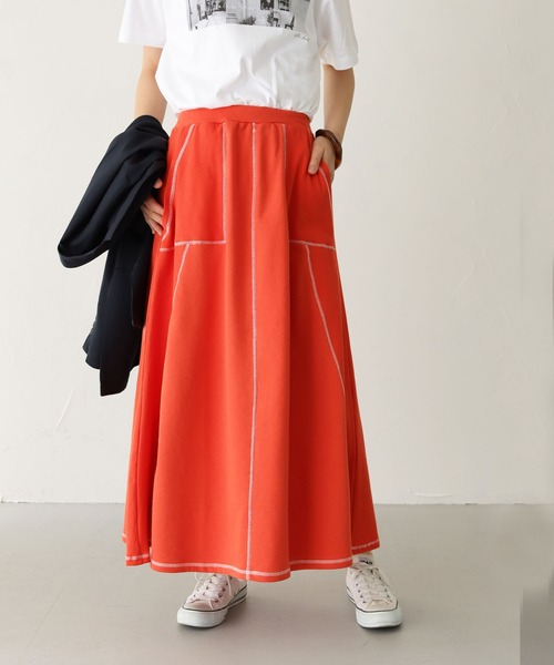 HER CLOSET（ハークローゼット）の「【shemoshelly】切り替えステッチカットフレアスカート（スカート・レディース・ブラック/オレンジ/アイボリー/ブラウン・M）」の4枚目の写真