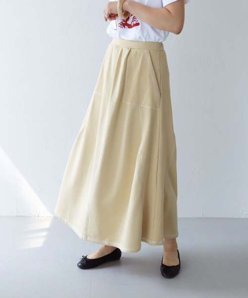 HER CLOSET（ハークローゼット）の「【shemoshelly】切り替えステッチカットフレアスカート（スカート・レディース・ブラック/オレンジ/アイボリー/ブラウン・M）」の2枚目の写真