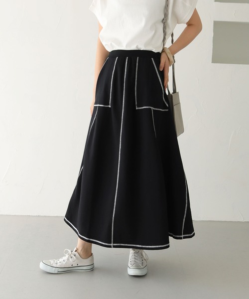 HER CLOSET（ハークローゼット）の「【shemoshelly】切り替えステッチカットフレアスカート（スカート・レディース・ブラック/オレンジ/アイボリー/ブラウン・M）」の3枚目の写真