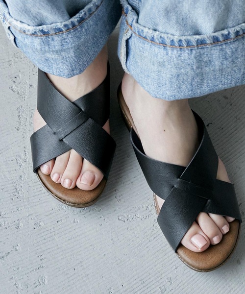 Fashion Letter(ファッションレター)の「日本製ウェッジソールクロスデザインサンダル 痛くないサンダル(サンダル・レディース・ブラック/ダークブラウン/キャメル/ホワイト・S/M/L/LL)」の3枚目の写真