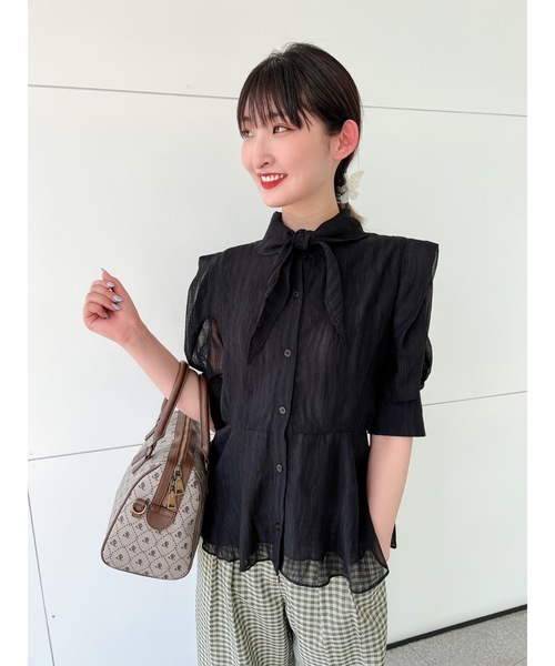 JUMELLE（ジュメロ）の「シアータイブラウス（シャツ/ブラウス・レディース・ブラック/ベージュ・FREE）」の22枚目の写真