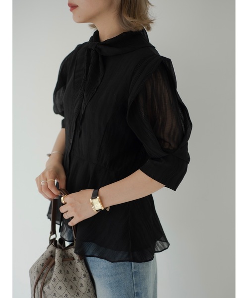 JUMELLE（ジュメロ）の「シアータイブラウス（シャツ/ブラウス・レディース・ブラック/ベージュ・FREE）」の3枚目の写真