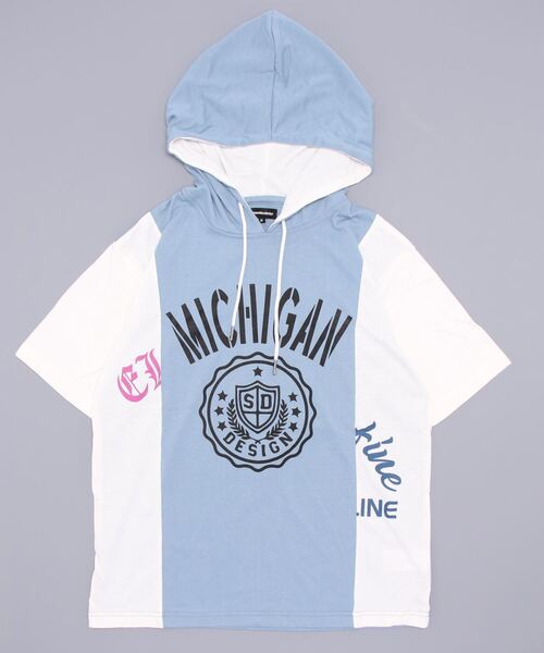 semantic design(セマンティックデザイン)の「セマンティックデザイン 切替カレッジ 半袖ルーズTパーカー(Tシャツ/カットソー・メンズ・ホワイト/サックスブルー・LARGE/X-LARGE/MEDIUM)」の4枚目の写真