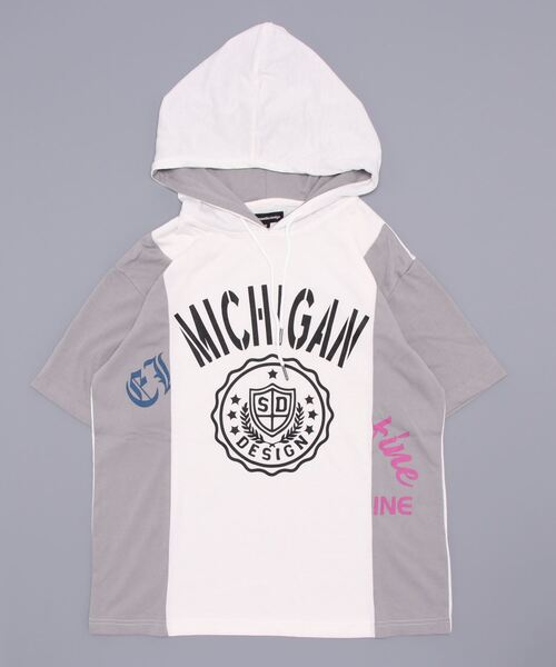 semantic design(セマンティックデザイン)の「セマンティックデザイン 切替カレッジ 半袖ルーズTパーカー(Tシャツ/カットソー・メンズ・ホワイト/サックスブルー・LARGE/X-LARGE/MEDIUM)」の8枚目の写真