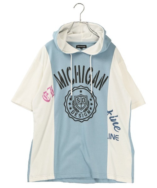 semantic design(セマンティックデザイン)の「セマンティックデザイン 切替カレッジ 半袖ルーズTパーカー(Tシャツ/カットソー・メンズ・ホワイト/サックスブルー・LARGE/X-LARGE/MEDIUM)」の12枚目の写真