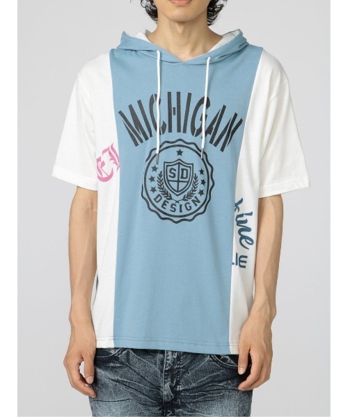 semantic design(セマンティックデザイン)の「セマンティックデザイン 切替カレッジ 半袖ルーズTパーカー(Tシャツ/カットソー・メンズ・ホワイト/サックスブルー・LARGE/X-LARGE/MEDIUM)」の13枚目の写真