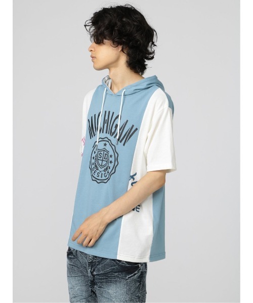 semantic design(セマンティックデザイン)の「セマンティックデザイン 切替カレッジ 半袖ルーズTパーカー(Tシャツ/カットソー・メンズ・ホワイト/サックスブルー・LARGE/X-LARGE/MEDIUM)」の20枚目の写真