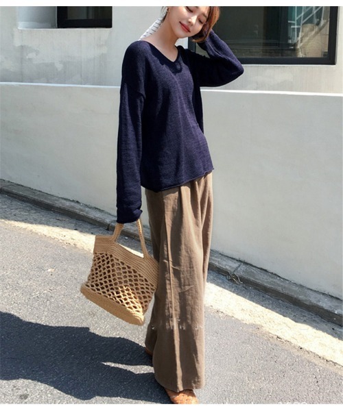 おしゃれスタ(オシャレスタ)の「シンプル編みバック(かごバッグ・レディース・ホワイト/ブラック/ブラウン/グレー/イエロー・FREE)」の4枚目の写真