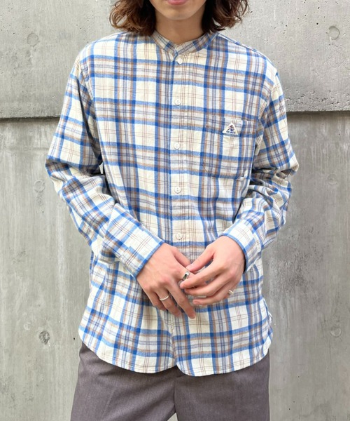GEVACO（ゲバコ）の「【GEVACO/ゲバコ】チェックフランネルバンドカラーシャツ（シャツ/ブラウス・メンズ・ブルー/ピンク・MEDIUM/LARGE）」の4枚目の写真