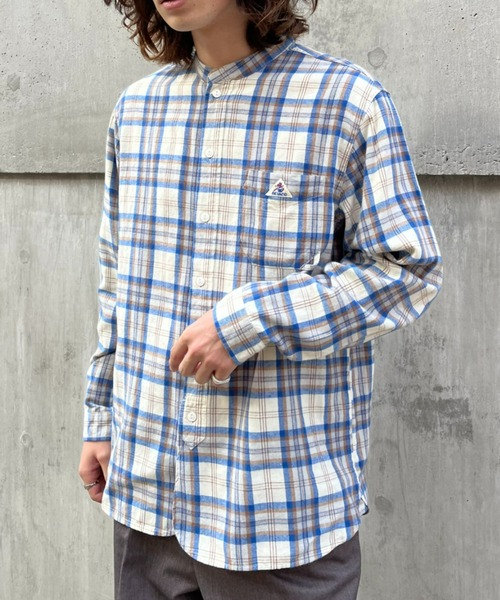 GEVACO（ゲバコ）の「【GEVACO/ゲバコ】チェックフランネルバンドカラーシャツ（シャツ/ブラウス・メンズ・ブルー/ピンク・MEDIUM/LARGE）」の5枚目の写真