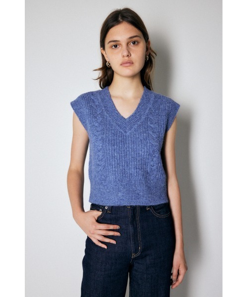 MOUSSY（マウジー）の「CABLE KNIT ベスト（ベスト・レディース・ブルー/ベージュ/グリーン・FREE）」の4枚目の写真
