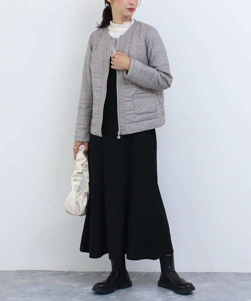 Social GIRL（ソーシャルガール）の「ノーカラーキルティングジャケット（ノーカラージャケット・レディース・ベージュ/ネイビー/グレー・M/L/LL）」の5枚目の写真