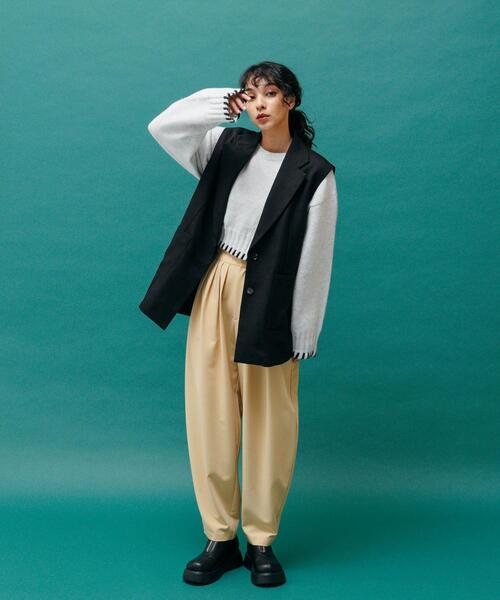 CITEN（シテン）の「＜CITEN＞ブランケットステッチ クロップドニット（ニット/セーター・レディース・ライトグレー/ケリー・FREE）」の9枚目の写真