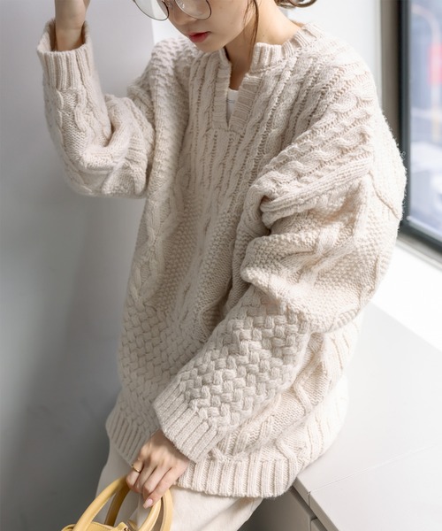 PUAL CE CIN（ピュアルセシン）の「シェットランドウールキーネックプルオーバー（ニット/セーター・レディース・モカ/ブラック/アイボリー・FREE）」の11枚目の写真