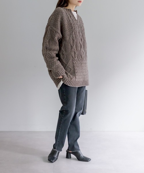 PUAL CE CIN（ピュアルセシン）の「シェットランドウールキーネックプルオーバー（ニット/セーター・レディース・モカ/ブラック/アイボリー・FREE）」の19枚目の写真