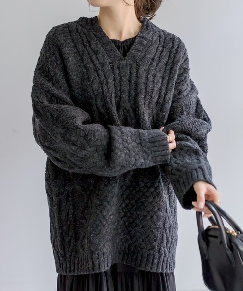 PUAL CE CIN（ピュアルセシン）の「シェットランドウールキーネックプルオーバー（ニット/セーター・レディース・モカ/ブラック/アイボリー・FREE）」の22枚目の写真