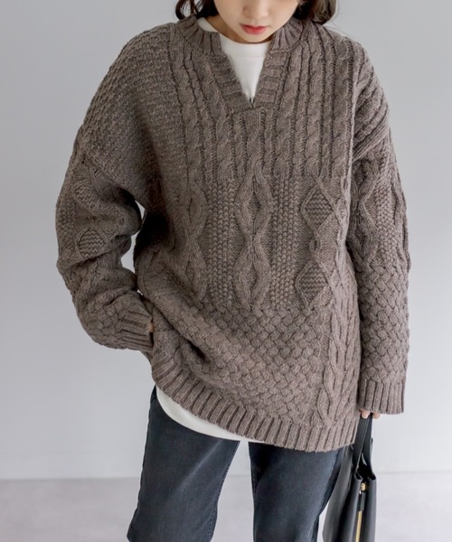 PUAL CE CIN（ピュアルセシン）の「シェットランドウールキーネックプルオーバー（ニット/セーター・レディース・モカ/ブラック/アイボリー・FREE）」の17枚目の写真