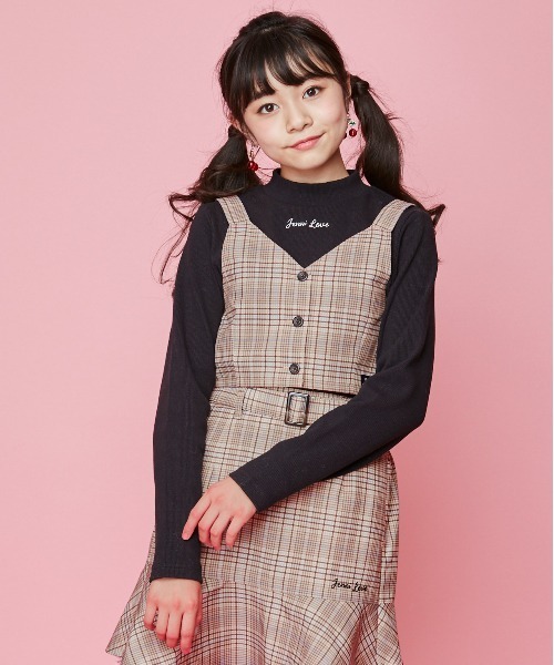 JENNI love（ジェニィラブ）の「起毛チェックビスチェ＆ロンTセット（Tシャツ/カットソー・キッズ・ベージュ/ブラウン/ブラック・130cm/140cm/150cm/160cm）」の3枚目の写真