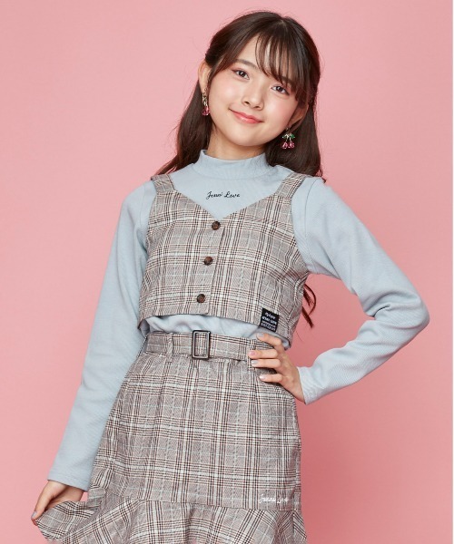 JENNI love（ジェニィラブ）の「起毛チェックビスチェ＆ロンTセット（Tシャツ/カットソー・キッズ・ベージュ/ブラウン/ブラック・130cm/140cm/150cm/160cm）」の2枚目の写真