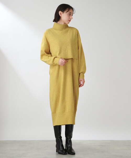 THE SHOP TK (ザ ショップ ティーケー )の「◆【洗える/2点セット/ウール混】レイヤードニットワンピース(ワンピース・レディース・グレー/イエロー/ブラック・12)」の3枚目の写真