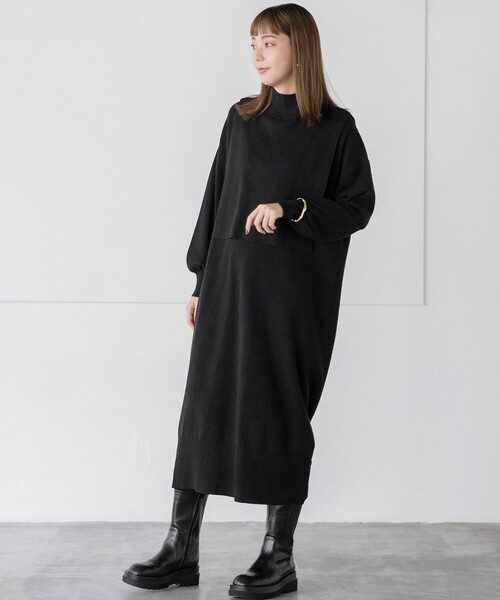 THE SHOP TK (ザ ショップ ティーケー )の「◆【洗える/2点セット/ウール混】レイヤードニットワンピース(ワンピース・レディース・グレー/イエロー/ブラック・12)」の2枚目の写真