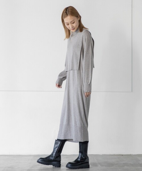 THE SHOP TK (ザ ショップ ティーケー )の「◆【洗える/2点セット/ウール混】レイヤードニットワンピース(ワンピース・レディース・グレー/イエロー/ブラック・12)」の14枚目の写真