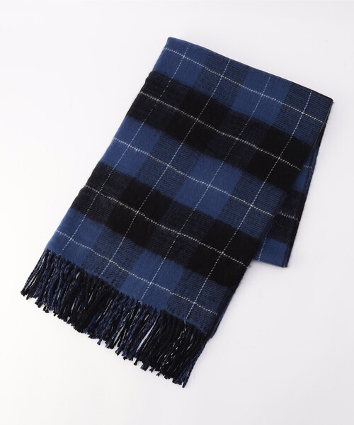 COMME　CA COMMUNE（コムサコミューン）の「チェック＆ソリッドストール（ストール/ショール・メンズ・ワイン/ブルー・FREE）」の4枚目の写真