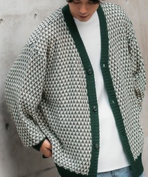 ジャガード バルーンスリーブ シャギーニット カーディガン