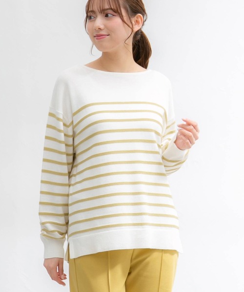 Honeys（ハニーズ）の「ボーダーニット（ニット/セーター・レディース・ホワイト×ブルー/ホワイト×イエロー/ホワイト×ブラック/ホワイト×ピンク/ネイビー×ホワイト/ホワイト系その他・LL/M/S/L）」の4枚目の写真