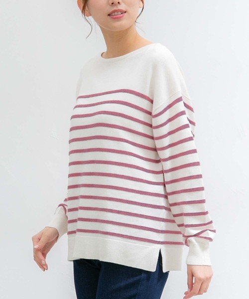 Honeys（ハニーズ）の「ボーダーニット（ニット/セーター・レディース・ホワイト×ブルー/ホワイト×イエロー/ホワイト×ブラック/ホワイト×ピンク/ネイビー×ホワイト/ホワイト系その他・LL/M/S/L）」の5枚目の写真