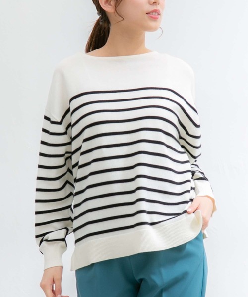 Honeys（ハニーズ）の「ボーダーニット（ニット/セーター・レディース・ホワイト×ブルー/ホワイト×イエロー/ホワイト×ブラック/ホワイト×ピンク/ネイビー×ホワイト/ホワイト系その他・LL/M/S/L）」の16枚目の写真