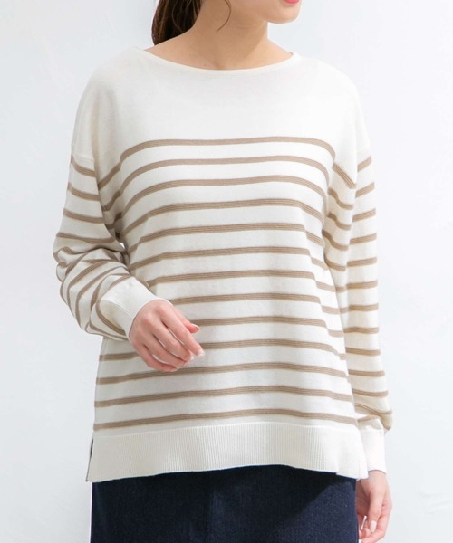 Honeys（ハニーズ）の「ボーダーニット（ニット/セーター・レディース・ホワイト×ブルー/ホワイト×イエロー/ホワイト×ブラック/ホワイト×ピンク/ネイビー×ホワイト/ホワイト系その他・LL/M/S/L）」の7枚目の写真