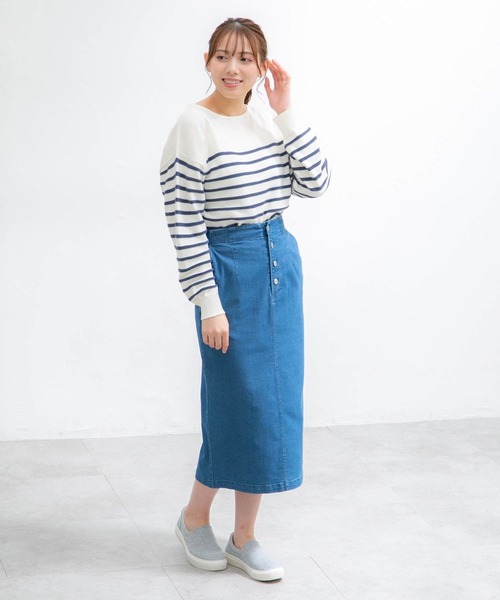 Honeys（ハニーズ）の「ボーダーニット（ニット/セーター・レディース・ホワイト×ブルー/ホワイト×イエロー/ホワイト×ブラック/ホワイト×ピンク/ネイビー×ホワイト/ホワイト系その他・LL/M/S/L）」の11枚目の写真