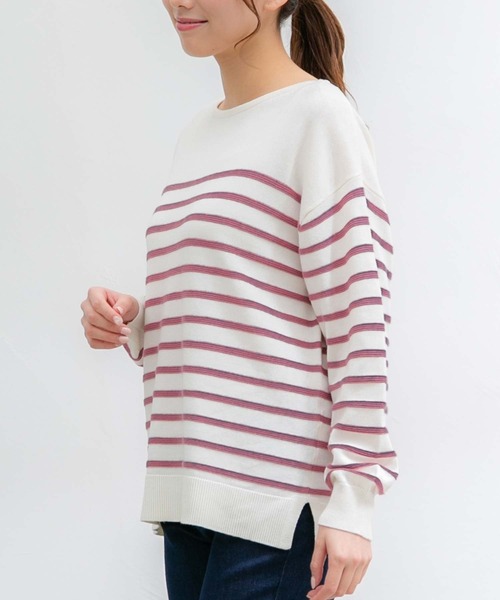 Honeys（ハニーズ）の「ボーダーニット（ニット/セーター・レディース・ホワイト×ブルー/ホワイト×イエロー/ホワイト×ブラック/ホワイト×ピンク/ネイビー×ホワイト/ホワイト系その他・LL/M/S/L）」の21枚目の写真