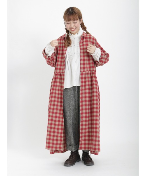 Samansa Mos2（サマンサ モスモス）の「【リサイクルヤーン】柄アソートシャツワンピース（シャツワンピース・レディース・ブラック/グリーン/レッド/ベージュ/パープル/モカ・ﾌﾘ-）」の17枚目の写真