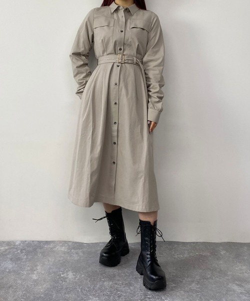 179/WG（イチナナキュウダブルジー）の「ギャザースリーブワンピース（ワンピース・レディース・ベージュ/グリーン/ブルー・MEDIUM）」の2枚目の写真