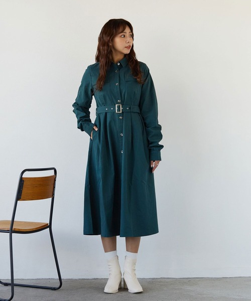 179/WG（イチナナキュウダブルジー）の「ギャザースリーブワンピース（ワンピース・レディース・ベージュ/グリーン/ブルー・MEDIUM）」の3枚目の写真