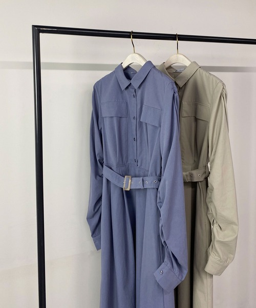 179/WG（イチナナキュウダブルジー）の「ギャザースリーブワンピース（ワンピース・レディース・ベージュ/グリーン/ブルー・MEDIUM）」の20枚目の写真